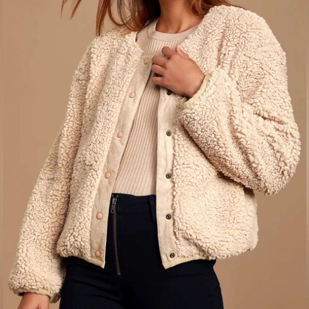 Moon River Sherpa Jacket Small Tan